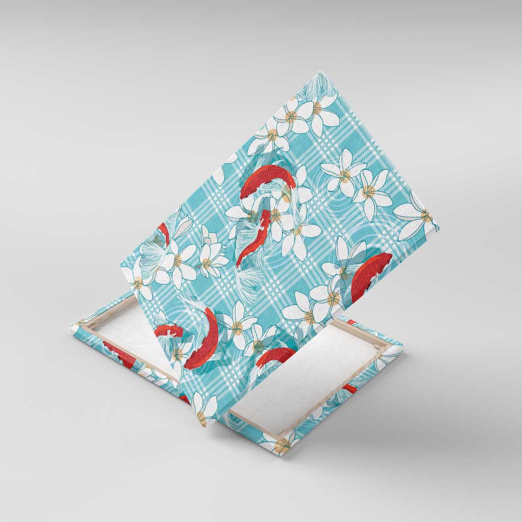 Turquoise Palaka Hawaii Aloha Canvas Wall Art Koi Pond Mix Plumeria - Polynesian Pride