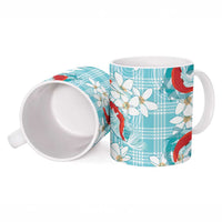Turquoise Palaka Hawaii Aloha Ceramic Mug Koi Pond Mix Plumeria - Polynesian Pride