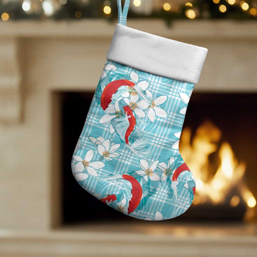 Turquoise Palaka Hawaii Aloha Christmas Stocking Koi Pond Mix Plumeria - Polynesian Pride