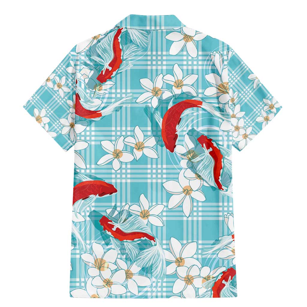 Turquoise Palaka Hawaii Aloha Family Matching Mermaid Dress and Hawaiian Shirt Koi Pond Mix Plumeria - Polynesian Pride