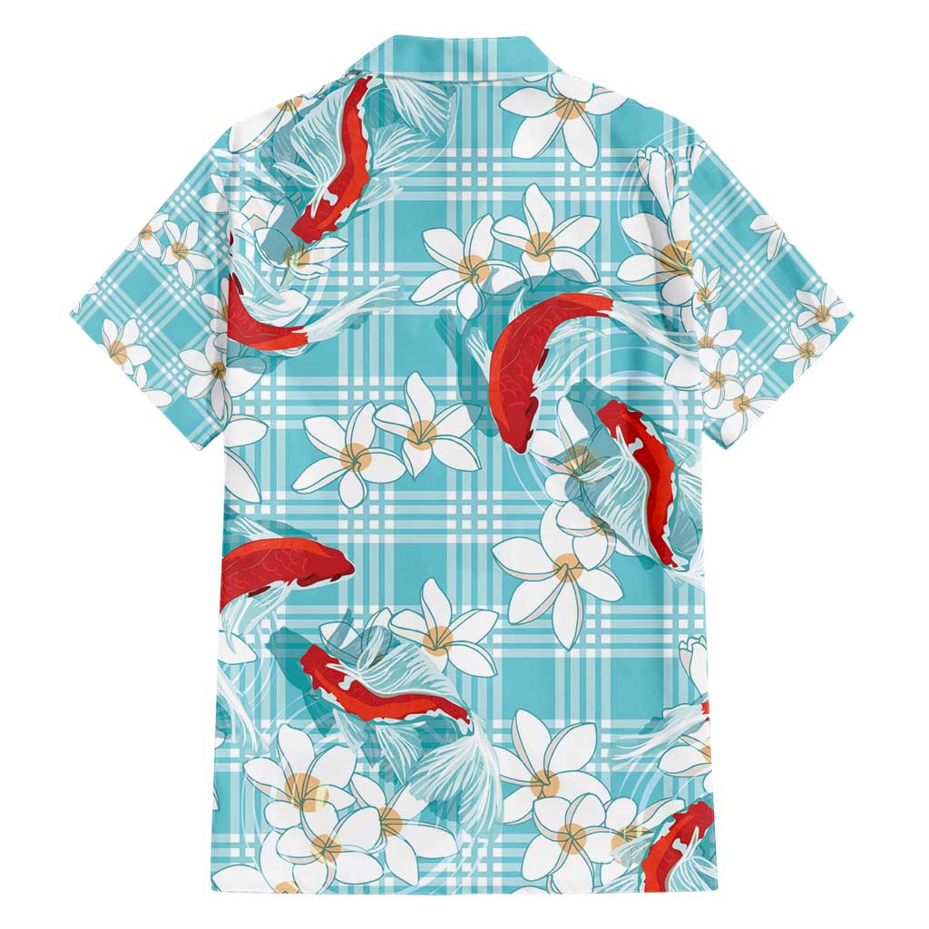 Turquoise Palaka Hawaii Aloha Hawaiian Shirt Koi Pond Mix Plumeria - Polynesian Pride
