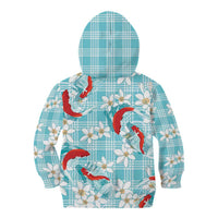 Turquoise Palaka Hawaii Aloha Kid Hoodie Koi Pond Mix Plumeria - Polynesian Pride