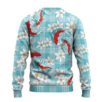 Turquoise Palaka Hawaii Aloha Ugly Christmas Sweater Koi Pond Mix Plumeria - Polynesian Pride