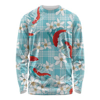 Turquoise Palaka Hawaii Aloha Long Sleeve Shirt Koi Pond Mix Plumeria - Polynesian Pride