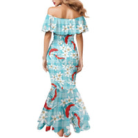 Turquoise Palaka Hawaii Aloha Mermaid Dress Koi Pond Mix Plumeria - Polynesian Pride