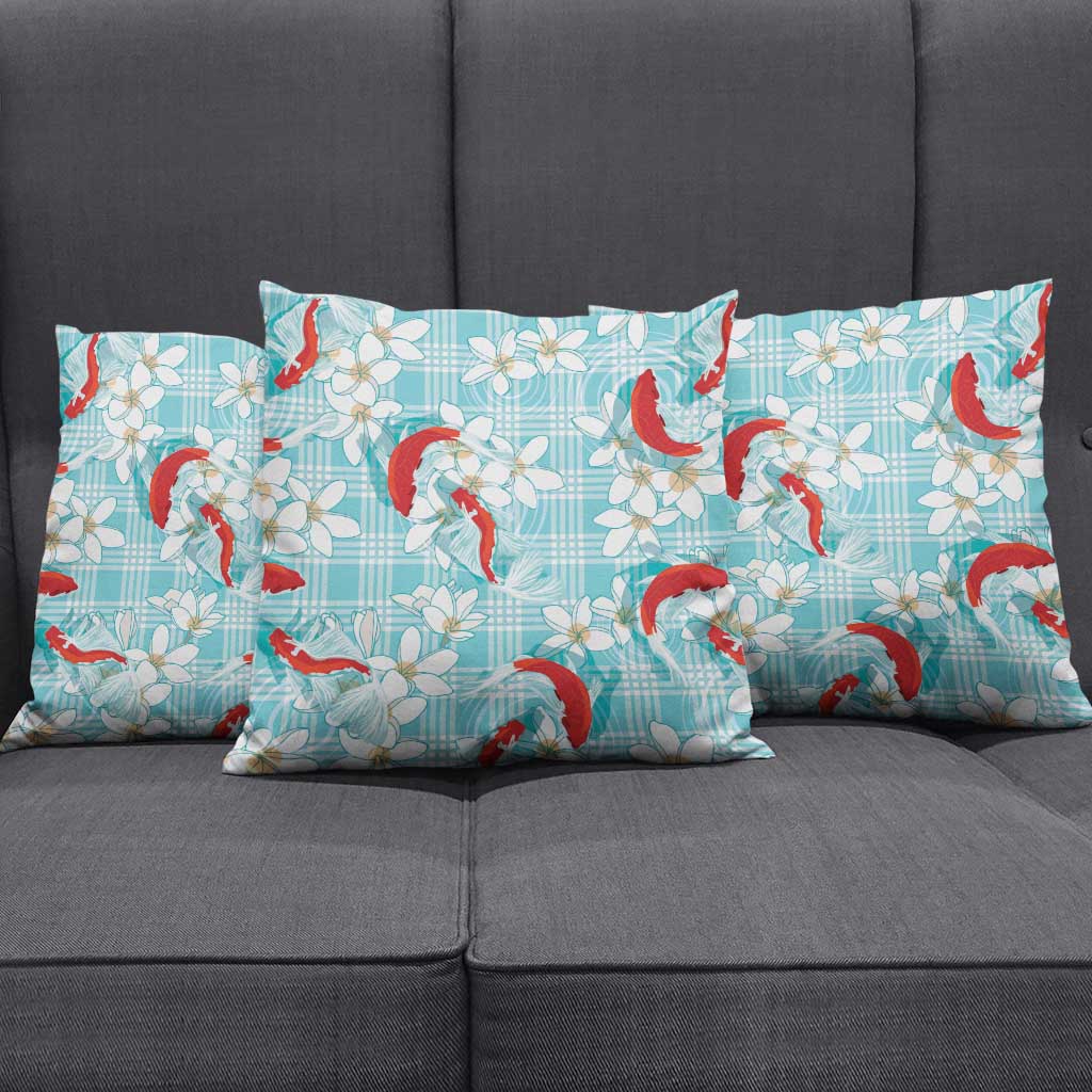 Turquoise Palaka Hawaii Aloha Pillow Cover Koi Pond Mix Plumeria - Polynesian Pride
