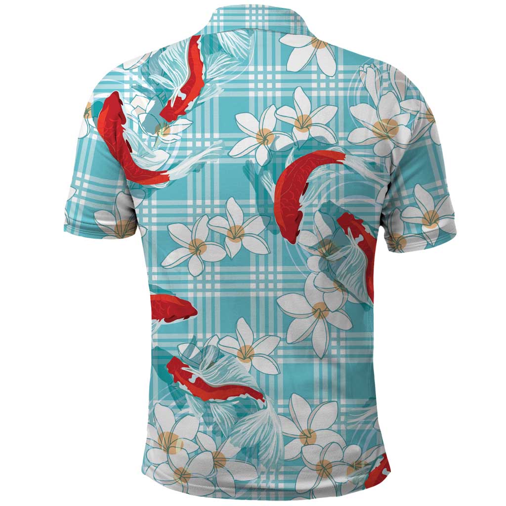 Turquoise Palaka Hawaii Aloha Polo Shirt Koi Pond Mix Plumeria LT7 - Polynesian Pride