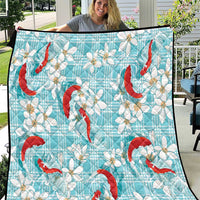 Turquoise Palaka Hawaii Aloha Quilt Koi Pond Mix Plumeria - Polynesian Pride