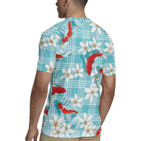 Turquoise Palaka Hawaii Aloha Rugby Jersey Koi Pond Mix Plumeria - Polynesian Pride