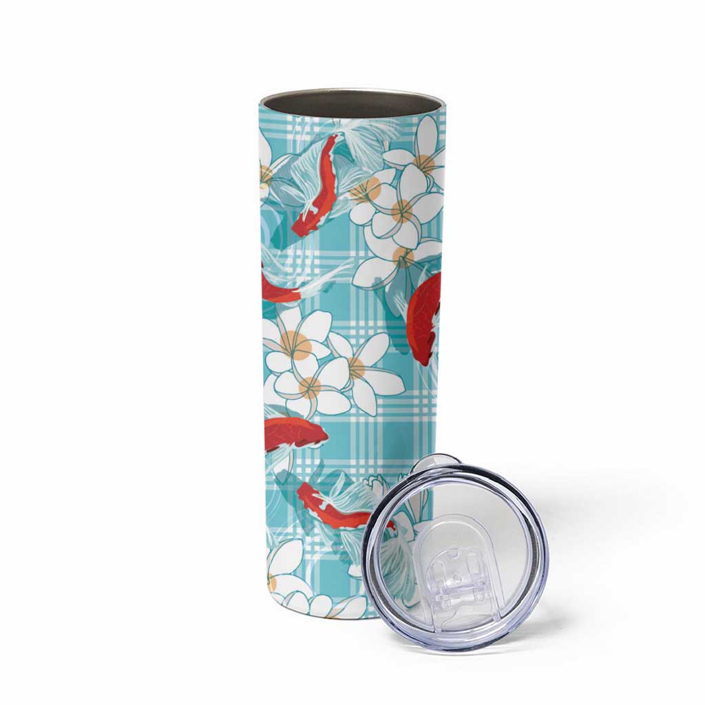 Turquoise Palaka Hawaii Aloha Skinny Tumbler Koi Pond Mix Plumeria - Polynesian Pride