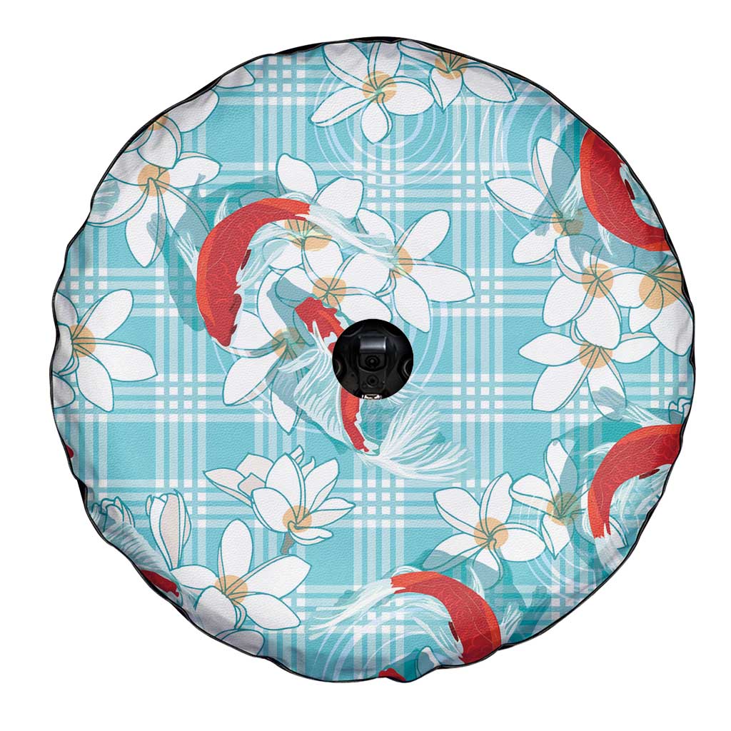 Turquoise Palaka Hawaii Aloha Spare Tire Cover Koi Pond Mix Plumeria - Polynesian Pride