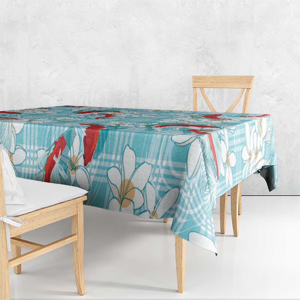 Turquoise Palaka Hawaii Aloha Tablecloth Koi Pond Mix Plumeria - Polynesian Pride