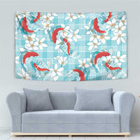 Turquoise Palaka Hawaii Aloha Tapestry Koi Pond Mix Plumeria - Polynesian Pride