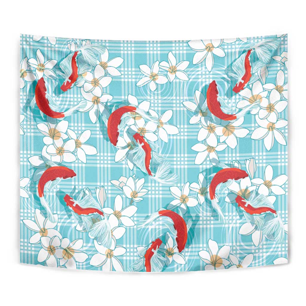 Turquoise Palaka Hawaii Aloha Tapestry Koi Pond Mix Plumeria - Polynesian Pride