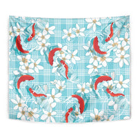 Turquoise Palaka Hawaii Aloha Tapestry Koi Pond Mix Plumeria - Polynesian Pride