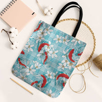 Turquoise Palaka Hawaii Aloha Tote Bag Koi Pond Mix Plumeria - Polynesian Pride