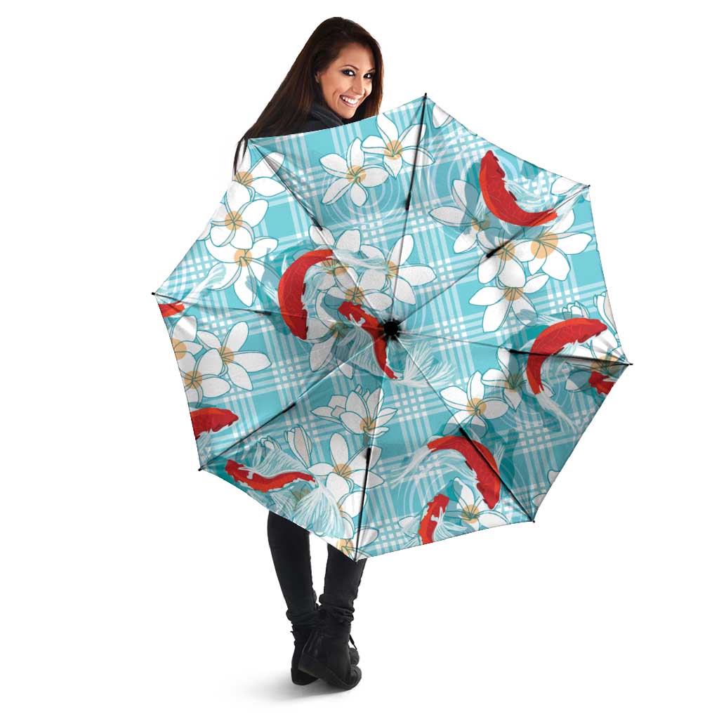 Turquoise Palaka Hawaii Aloha Umbrella Koi Pond Mix Plumeria - Polynesian Pride