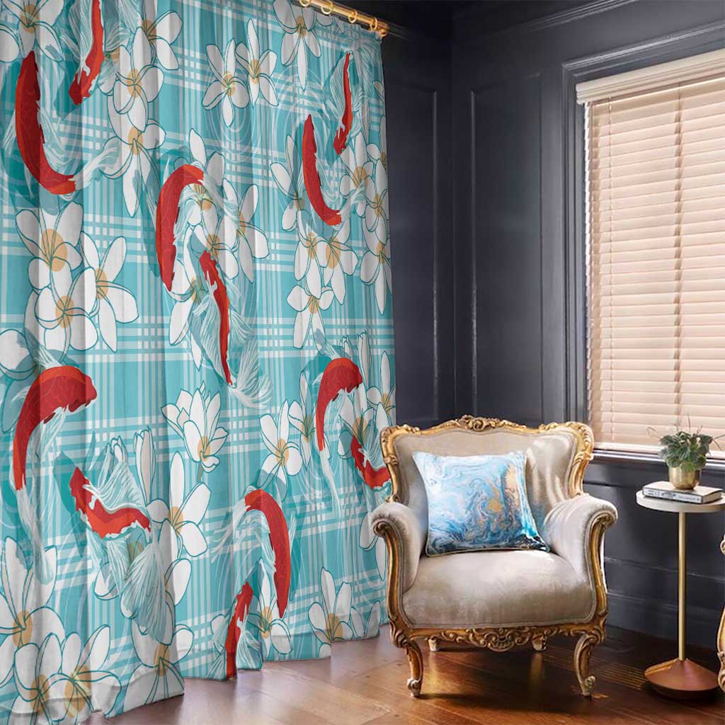 Turquoise Palaka Hawaii Aloha Window Curtain Koi Pond Mix Plumeria - Polynesian Pride