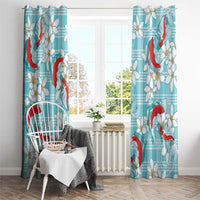 Turquoise Palaka Hawaii Aloha Window Curtain Koi Pond Mix Plumeria - Polynesian Pride