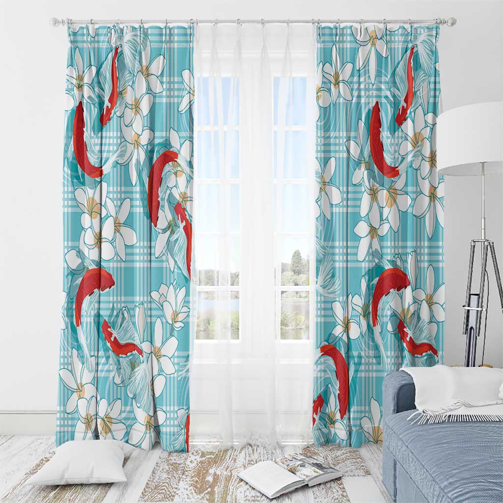 Turquoise Palaka Hawaii Aloha Window Curtain Koi Pond Mix Plumeria - Polynesian Pride