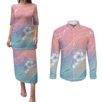 Aloha Hawaii Floral Tapa Couples Matching Puletasi and Long Sleeve Button Shirt Patchwork Pastel Candy - Polynesian Pride
