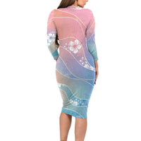 Aloha Hawaii Floral Tapa Family Matching Long Sleeve Bodycon Dress and Hawaiian Shirt Patchwork Pastel Candy - Polynesian Pride
