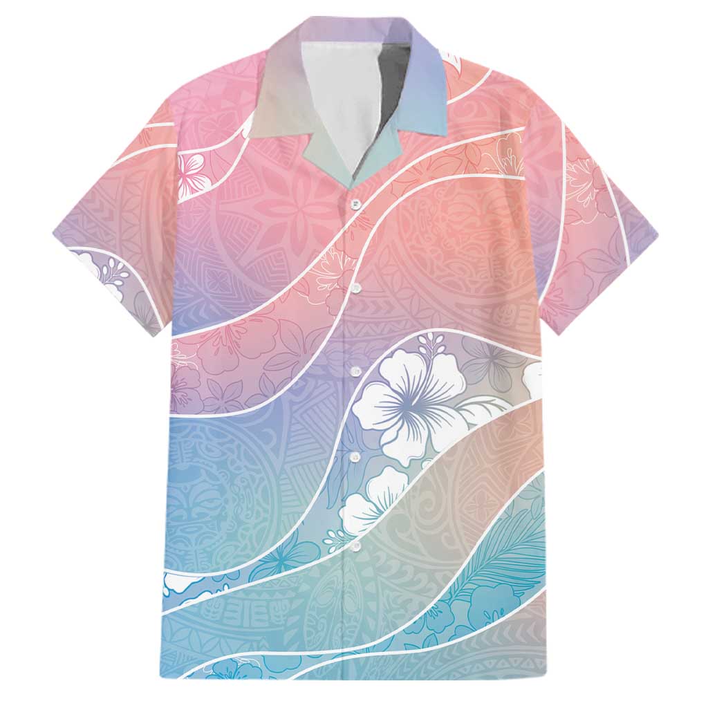 Aloha Hawaii Floral Tapa Family Matching Off The Shoulder Long Sleeve Dress and Hawaiian Shirt Patchwork Pastel Candy - Polynesian Pride