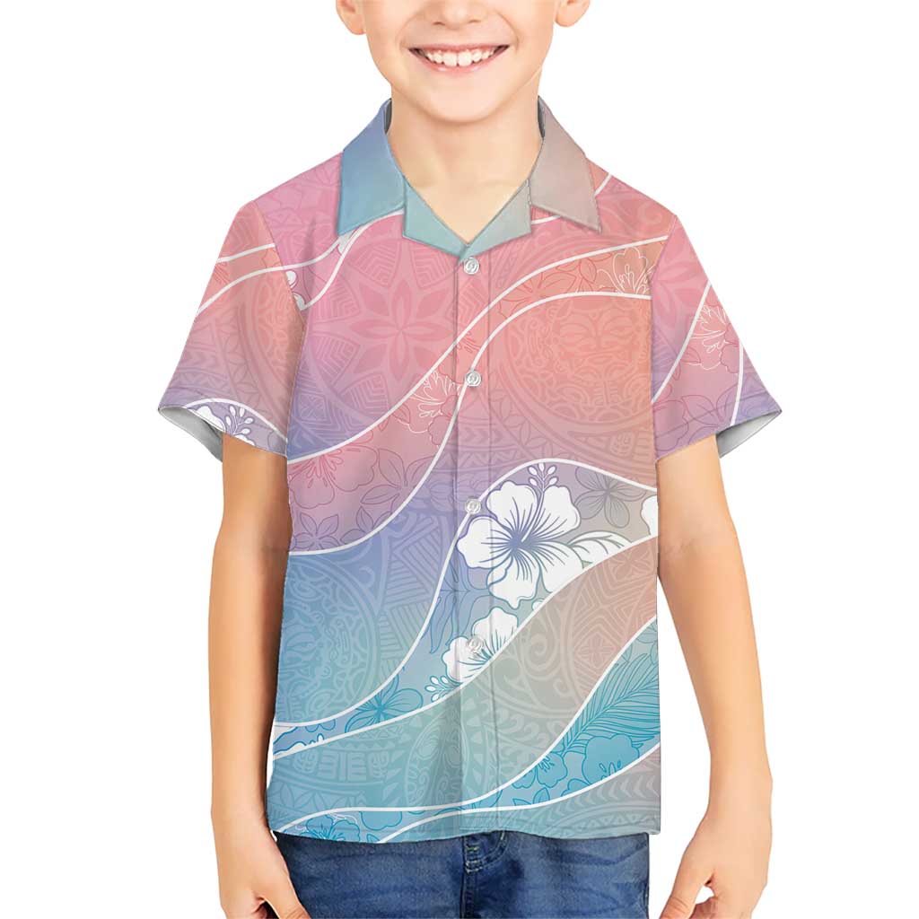 Aloha Hawaii Floral Tapa Family Matching Off Shoulder Short Dress and Hawaiian Shirt Patchwork Pastel Candy - Polynesian Pride