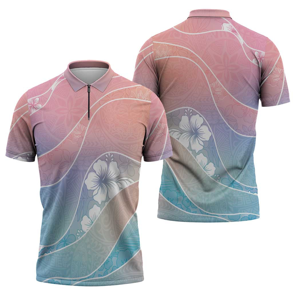 Aloha Hawaii Floral Tapa Zipper Polo Shirt Patchwork Pastel Candy LT7 - Polynesian Pride