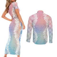 Hawaii Aloha Plumeria Lei Pastel Candy Palaka Couples Matching Short Sleeve Bodycon Dress and Long Sleeve Button Shirt LT7 - Polynesian Pride