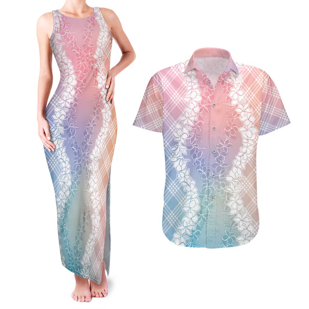 Hawaii Aloha Plumeria Lei Pastel Candy Palaka Couples Matching Tank Maxi Dress and Hawaiian Shirt LT7 Pastel - Polynesian Pride