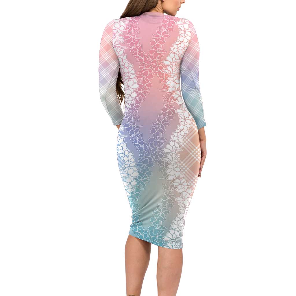 Hawaii Aloha Plumeria Lei Pastel Candy Palaka Family Matching Long Sleeve Bodycon Dress and Hawaiian Shirt - Polynesian Pride