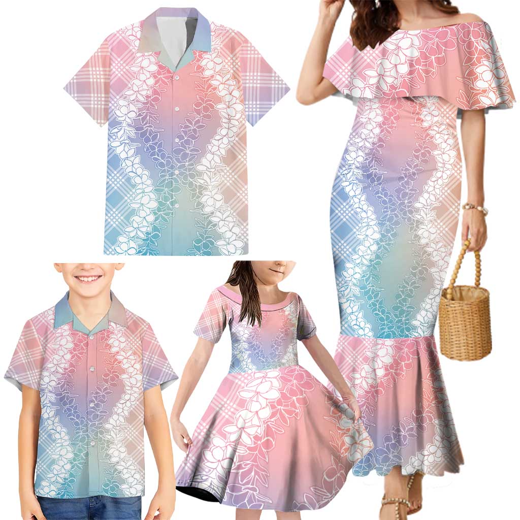 Hawaii Aloha Plumeria Lei Pastel Candy Palaka Family Matching Mermaid Dress and Hawaiian Shirt - Polynesian Pride