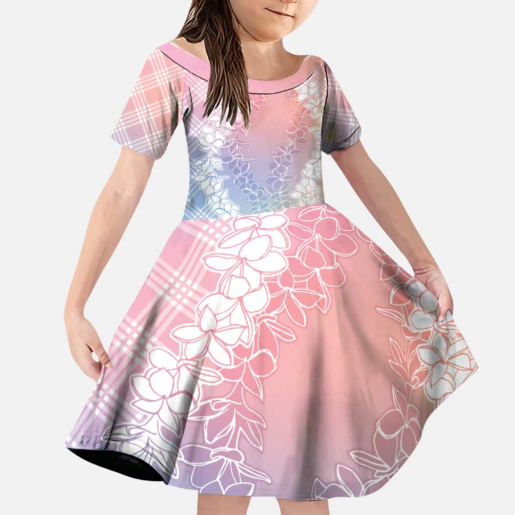 Hawaii Aloha Plumeria Lei Pastel Candy Palaka Family Matching Off Shoulder Maxi Dress and Hawaiian Shirt LT7 Daughter's Dress Pastel - Polynesian Pride