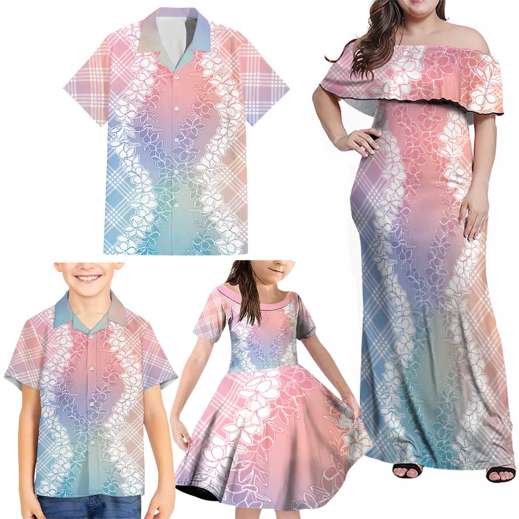 Hawaii Aloha Plumeria Lei Pastel Candy Palaka Family Matching Off Shoulder Maxi Dress and Hawaiian Shirt LT7 - Polynesian Pride