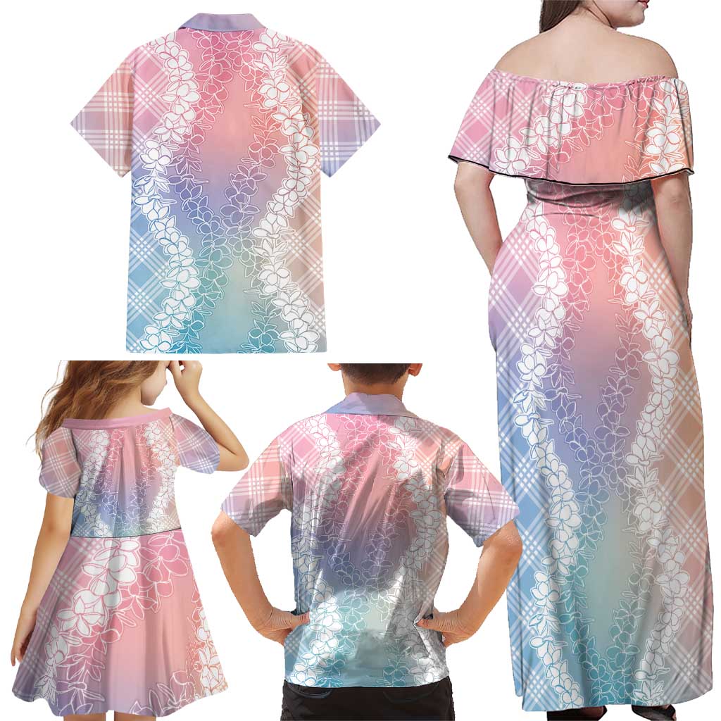 Hawaii Aloha Plumeria Lei Pastel Candy Palaka Family Matching Off Shoulder Maxi Dress and Hawaiian Shirt LT7 - Polynesian Pride