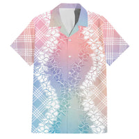 Hawaii Aloha Plumeria Lei Pastel Candy Palaka Family Matching Off Shoulder Maxi Dress and Hawaiian Shirt LT7 Dad's Shirt - Short Sleeve Pastel - Polynesian Pride