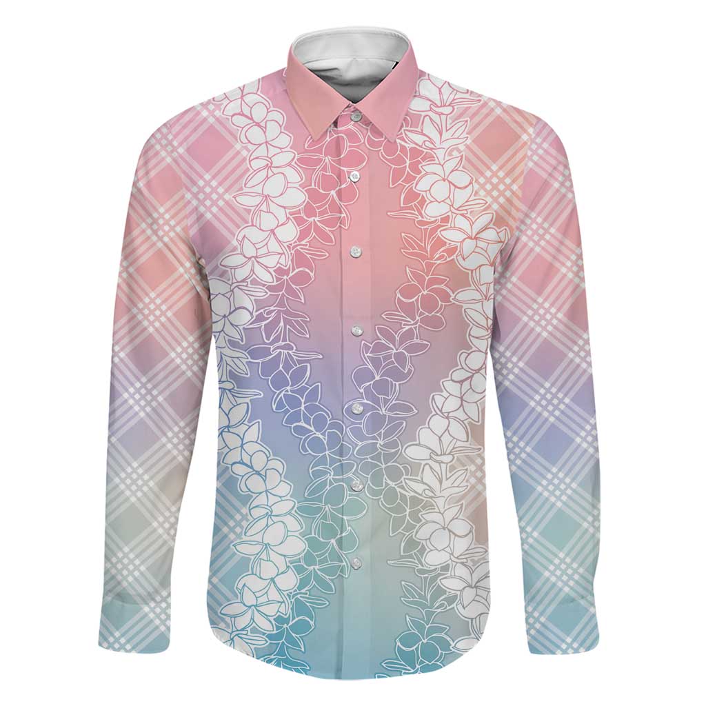 Hawaii Aloha Plumeria Lei Pastel Candy Palaka Family Matching Off Shoulder Maxi Dress and Hawaiian Shirt LT7 Dad's Shirt - Long Sleeve Pastel - Polynesian Pride