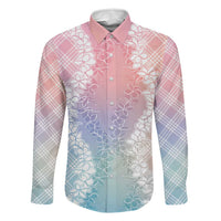 Hawaii Aloha Plumeria Lei Pastel Candy Palaka Family Matching Off Shoulder Maxi Dress and Hawaiian Shirt LT7 Dad's Shirt - Long Sleeve Pastel - Polynesian Pride