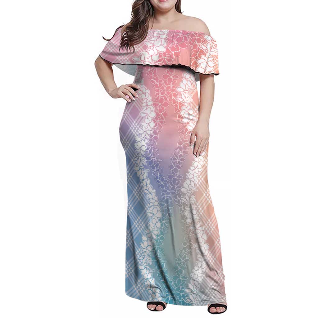 Hawaii Aloha Plumeria Lei Pastel Candy Palaka Family Matching Off Shoulder Maxi Dress and Hawaiian Shirt LT7 Mom's Dress Pastel - Polynesian Pride