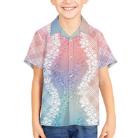 Hawaii Aloha Plumeria Lei Pastel Candy Palaka Family Matching Off Shoulder Maxi Dress and Hawaiian Shirt LT7 Son's Shirt Pastel - Polynesian Pride