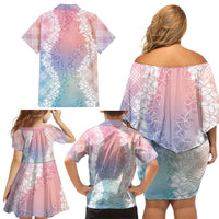 Hawaii Aloha Plumeria Lei Pastel Candy Palaka Family Matching Off Shoulder Short Dress and Hawaiian Shirt - Polynesian Pride