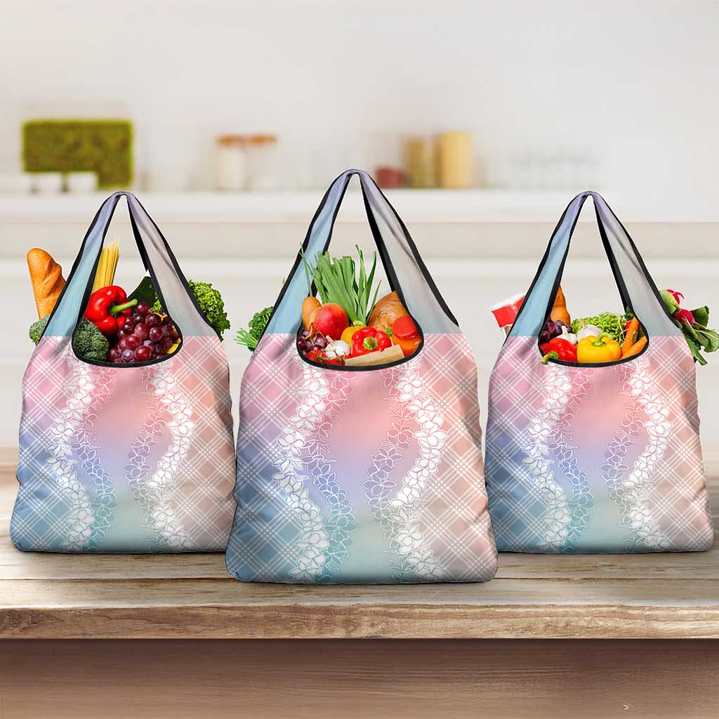 Hawaii Aloha Plumeria Lei Pastel Candy Palaka Grocery Bag - Polynesian Pride