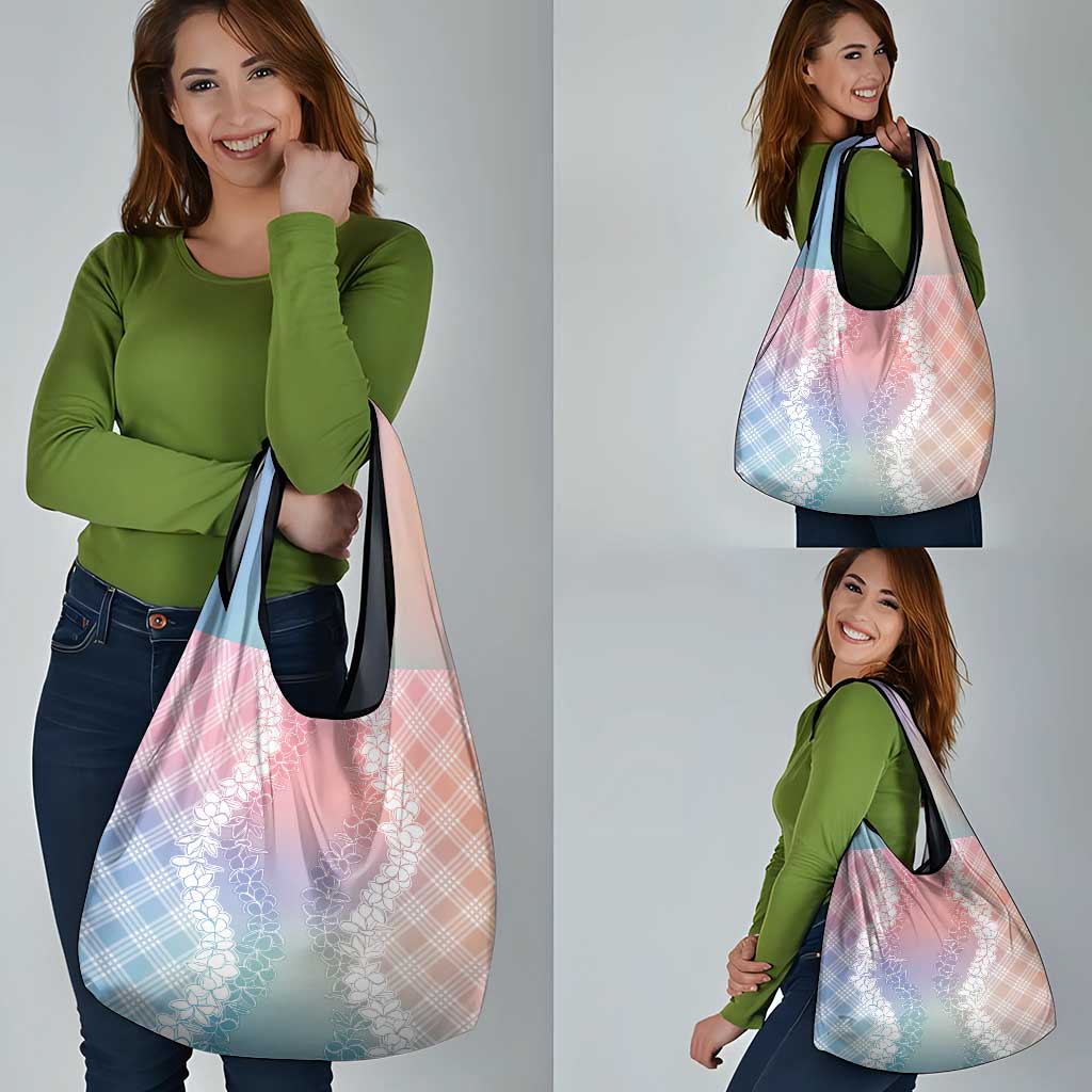 Hawaii Aloha Plumeria Lei Pastel Candy Palaka Grocery Bag - Polynesian Pride