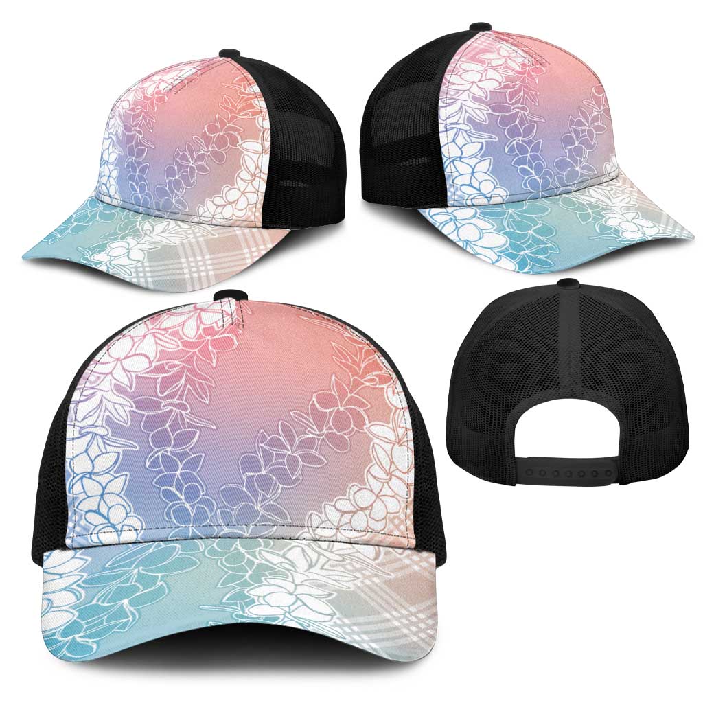 Hawaii Aloha Plumeria Lei Pastel Candy Palaka Mesh Trucker Cap - Polynesian Pride