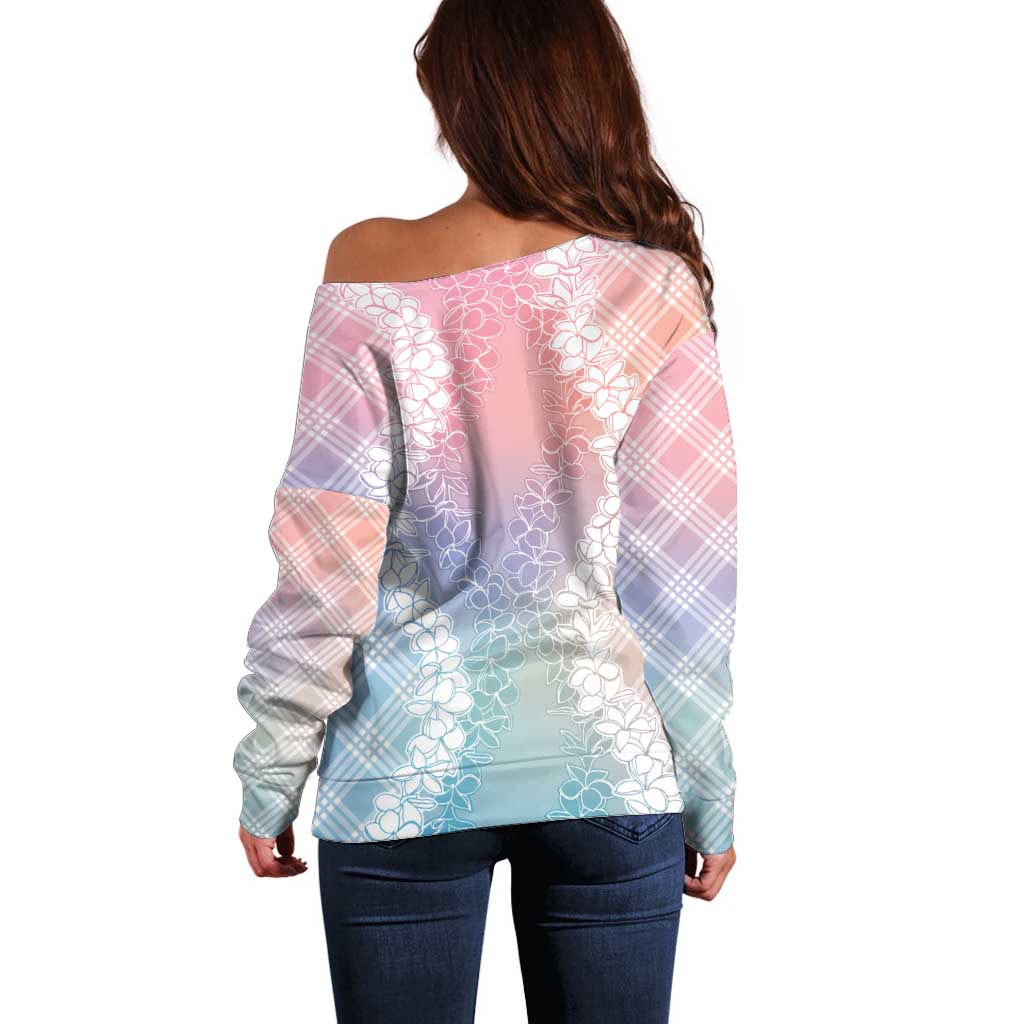 Hawaii Aloha Plumeria Lei Pastel Candy Palaka Off Shoulder Sweater LT7 - Polynesian Pride