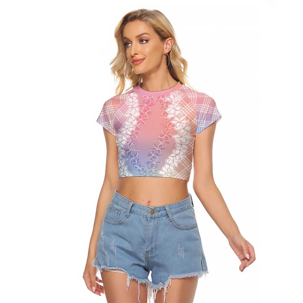 Hawaii Aloha Plumeria Lei Pastel Candy Palaka Raglan Cropped T Shirt LT7 Female Pastel - Polynesian Pride