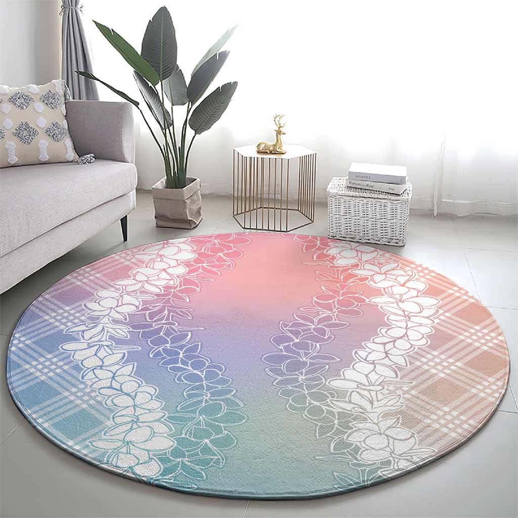 Hawaii Aloha Plumeria Lei Pastel Candy Palaka Round Carpet LT7 - Polynesian Pride
