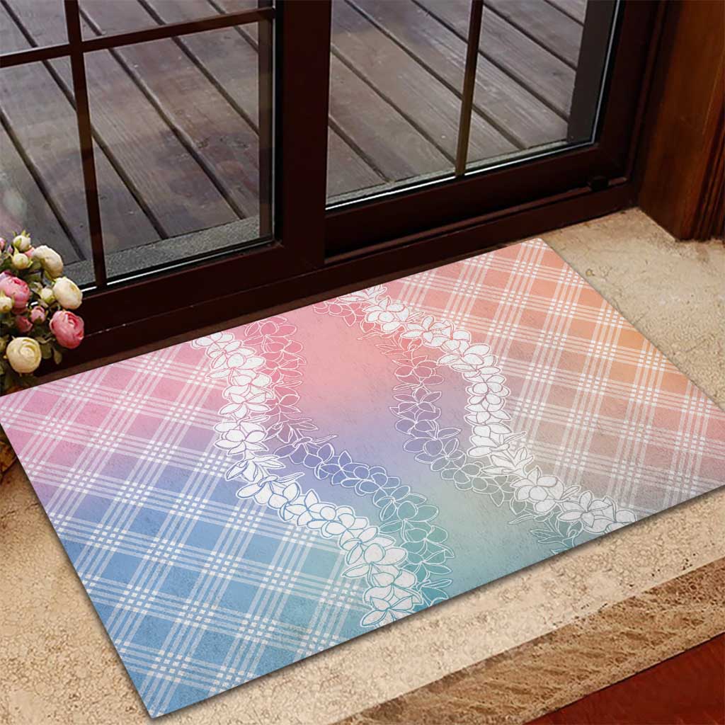 Hawaii Aloha Plumeria Lei Pastel Candy Palaka Rubber Doormat - Polynesian Pride