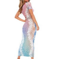 Hawaii Aloha Plumeria Lei Pastel Candy Palaka Short Sleeve Bodycon Dress LT7 - Polynesian Pride
